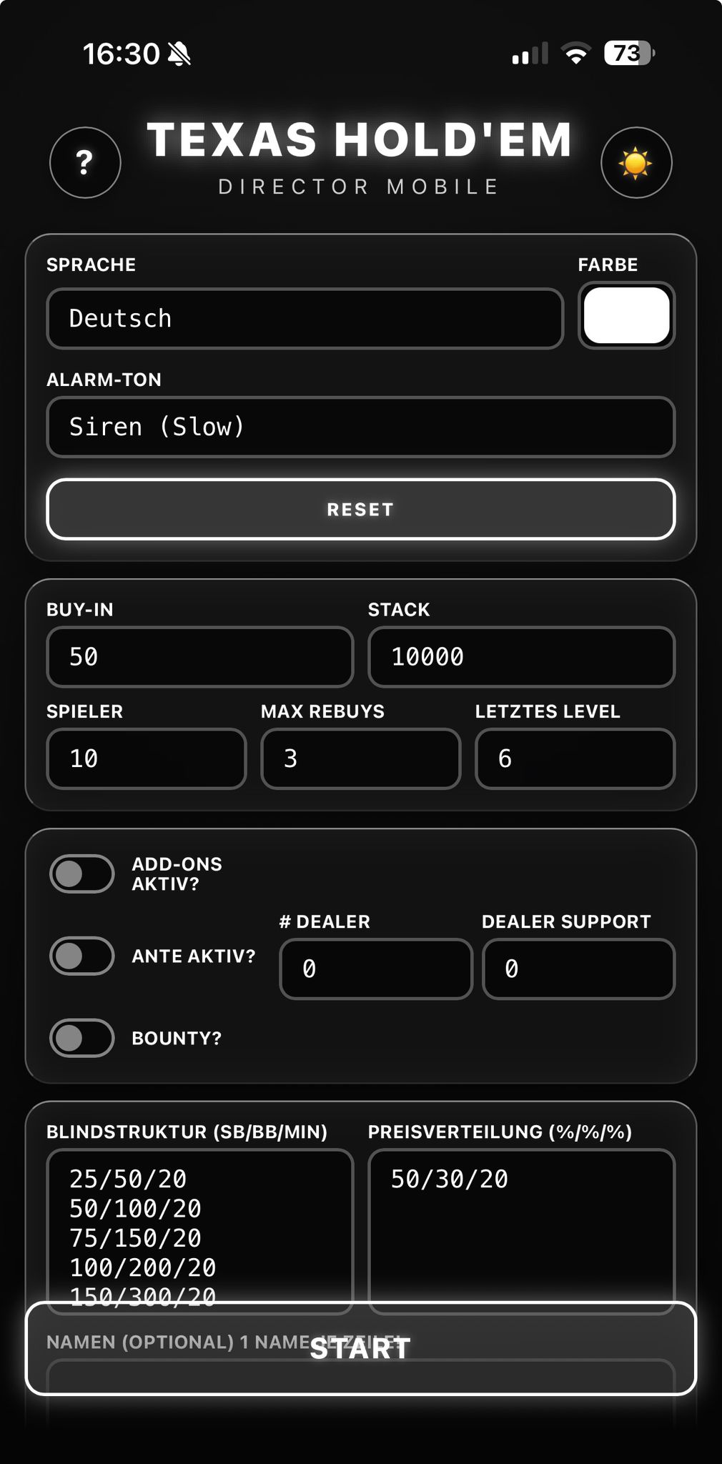 Setup screen with custom accent color