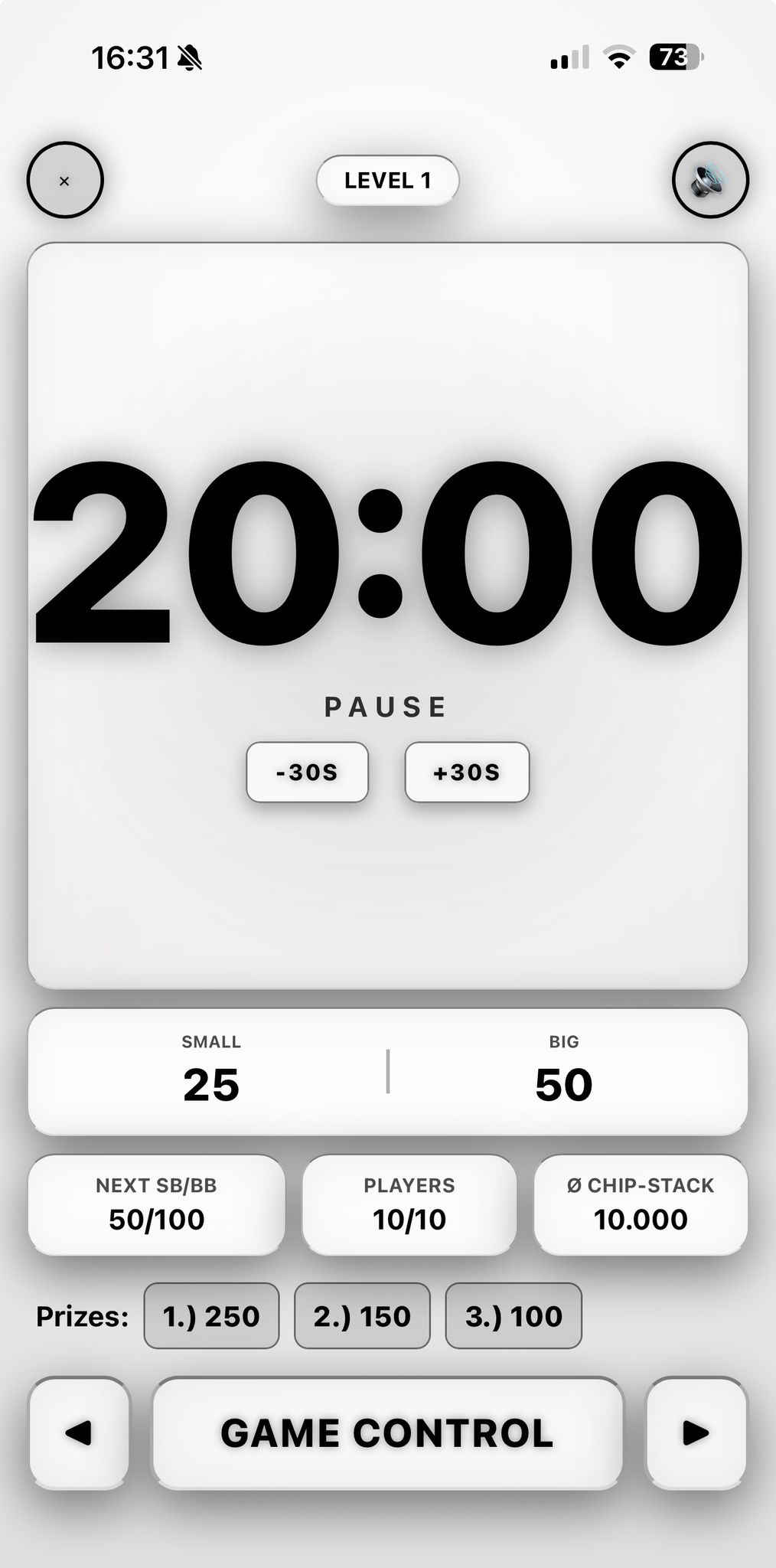Timer screen, bright mode